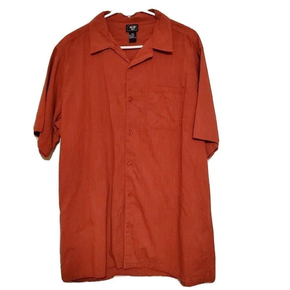 Junction West Mens Shirt XXLarge Burnt Orange Casual Button Down‎ Short Sleeve